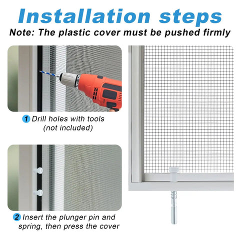 Installation steps for 14 Pack Aluminum Window Screen Plunger Latches With Cap Pins And Springs Slick Hella Secure Replacement Clips.