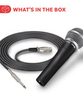 Stage And Studio Dynamic Cardioid Microphone With Built-In Pop Filter, Rugged Zinc Alloy Body shown with 15-Foot XLR Cable