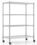 Heavy Duty 4 Tier Steel Wire Storage Rack On Wheels, Adjustable Metal Shelves, 1600 Lb Total Capacity, 72 Inch Tall Garage Kitchen Pantry Organizer, 18 Inch Deep By 36 Inch Wide, Silver
