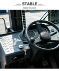 Interior view of a forklift dashboard with steering wheel, gauges, and keys for Heavy Duty Forklift Limit Fixed Pin 3 Pack Lock Pin.