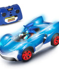 Sonic Glow Racer RC Car Ready To Run 1 24 Scale with Light Up Body and Turbo Boost LEDs, blue car and controller, night racing