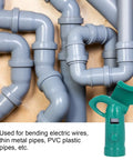 Heavy Duty Manual Wire Tube Bender For 3/4 Inch Metal Pipe alongside gray PVC pipes used for bending thin metal and electric wires.