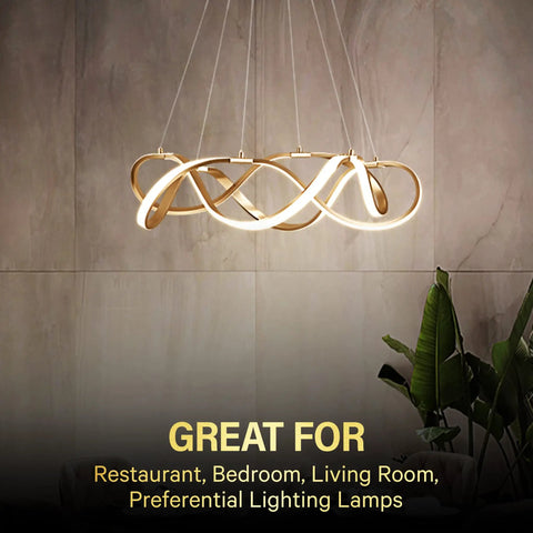 Gold LED Ring Dining Room Chandelier Pendant Light Fixture for Living Room and Kitchen with modern irregular circular design