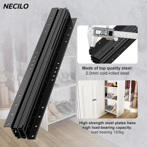 36 Inch Undermount Drawer Slides Heavy Duty Ball Bearing Full Extension Glides displayed with measuring tool, 2.0mm steel frame.