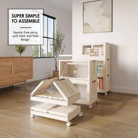 Large Capacity Stackable Storage Bins With Rollaway Wheels And Tight Seal Lids Open Front Structure Foldable Closet Tower For Quick Home Reset And No Fuss Room Refresh Essentials