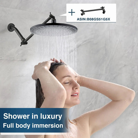 Woman enjoying Spa Quality 9 Inch Rain Shower Head Delivers High Pressure Waterfall Spray, Adjustable Angle, in shower