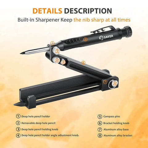 Multi-Function Scribing Tool For Woodworking And DIY Projects, Aluminum Alloy, Deep Hole Pencil Holder, Adjustable Gauge