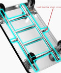Heavy Duty Stainless Steel Platform Hand Truck Hella Durable Push Cart with visible load-bearing steel crossbeams and wheels.
