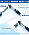 Instructions on using Beefy 12 Piece Socket Wrench Set With Half Inch Drive 10 To 24mm Metric Sockets 45 Tooth Ratchet