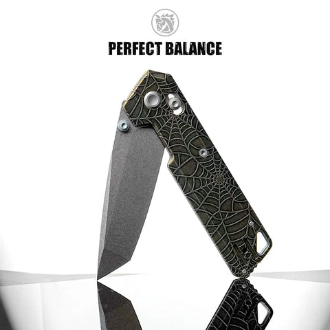Ultra Thin EDC Knife With 2.9 Inch S35VN Blade And Titanium Handle, Precision Ground Tanto, Dope Build Facing Left Showing Blade