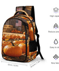 Fall Farmer Pumpkin Barn printed unisex backpack with large capacity, polyester design, showing pumpkin and barn print.