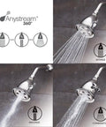 High Flow Shower Head With Anystream 360 Technology Adjustable Spray Modes Contemporary Modern Design Easy Clean Silicone Nozzles Durable Brass Construction For A Spa Level Shower Experience Next Level Shower Vibe with visible spray modes.