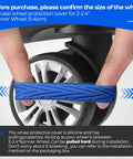 Blue silicone luggage wheel cover installed on a 2-2.4 inch spinner wheel.