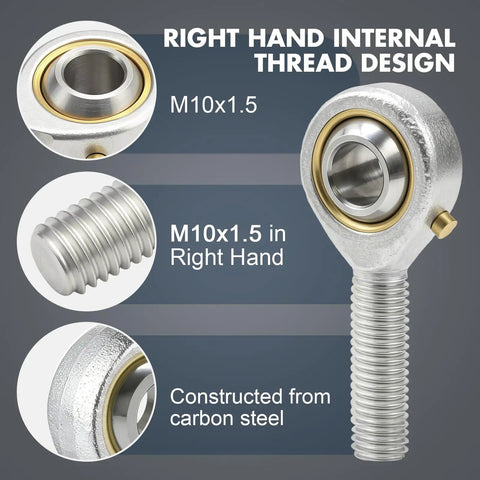 Two Pack POS10 Rod End Bearings With Jam Nuts 10mm Bore M10x1.5 Right Hand Thread Pre Lubricated Joint For Hydraulic Cylinders CNC Equipment And Machinery, Handles 13 Degree Angular Misalignment With Ease, Heavy Duty Precision. carbon steel rod end bearing with M10x1.5 right hand thread and jam nut