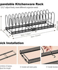 Expandable Pot And Pan Organizer Rack For Cabinet With 14 Adjustable Dividers To Hold Lids And Pans, black finish, installation guide