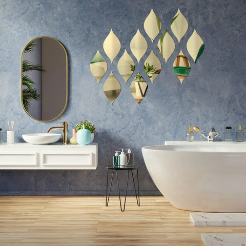 Teardrop Mirror Stickers 15 Pack Gold Wavy Acrylic Removable Wall Decals DIY 3D Art For Living Room And Bathroom Modern