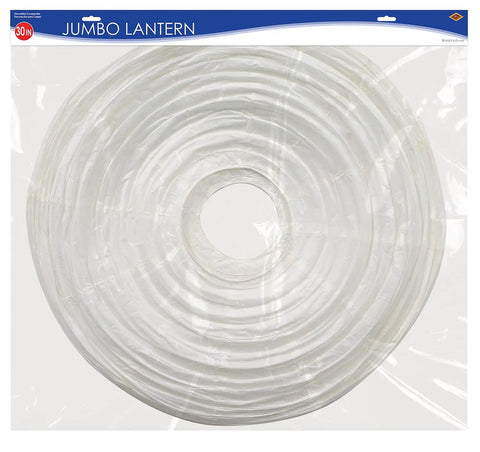 White Jumbo Paper Lantern Hanging Decoration, 30 Inch Diameter, large white lantern with metal supports and clear cord packaging