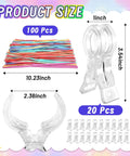 20 Pack Heavy Duty Balloon Arch Clips Plus 100 Multicolored Hot Air Balloons For Instant Birthday Party Setup, Woodworking And Studio Backdrop Spring Clamps That Are Totally Awesome And Ready To Use Right Now., 100 balloons, 20 transparent ABS clips, size chart