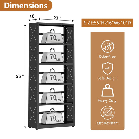 Straight Up Solid Five Tier Metal Bookshelf With Adjustable Shelves Tall Black Storage Rack Takes Heavy Loads Like A Boss Quick Clean Design Perfect Room Organizer For Living Areas And Home Desks