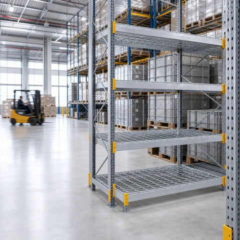 Heavy Duty Galvanized Steel Pallet Rack Wire Decking Panel Damn Tough 50X100 Mesh Silver Industrial Warehouse Deck Built To Hold Up A Ton For Secure High Capacity Storage Rack System