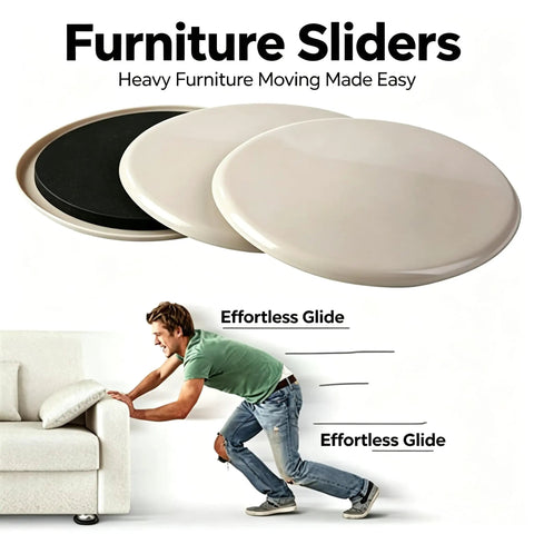 Big Pack Of 8 Heavy Duty Furniture Sliders To Glide Couches On Carpet And Wood Floors, 3.5 inch round plastic movers for easy sliding.
