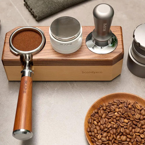Wooden Tamping Station For Espresso Anti Slip Tamper Stand And Portafilter Organizer Fits 51mm And 54mm Portafilters