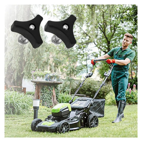 Top Notch Hi Strength Plastic Lawn Mower Handle Screw Nut Kit With Triple Cornered Knobs For Wobble Free Deck Connection And Quick Keyless Tightening That Totally Fits Your Outdoor Power Equipment Needs Perfectly, black plastic mower handle nuts