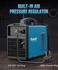 55A Plasma Cutter With Dual Voltage 110 And 220 Volt, Inverter IGBT Technology, Large LED Display shown with air plug and 220V power plug