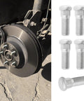 5 Pack Steel Wheel Studs And Lug Bolts, 49mm Long M12x1.5 Replacement for vehicles, shown alongside a car brake disc.