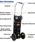 Super Cool Electric Stair Climbing Hand Truck Dolly With 440lb Hauling Power, features industrial lithium battery and adjustable handrail.