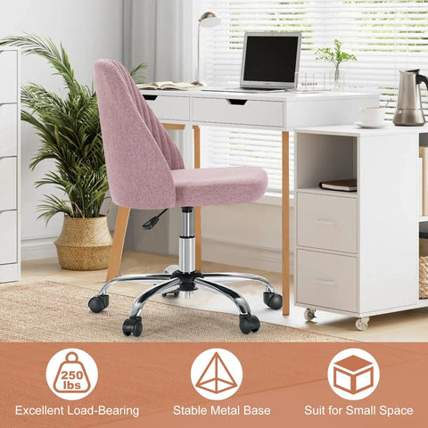 Comfy Vanity And Desk Chair With Wide Seating Armless Height Adjustable Rolling Swivel Task Chair in a home office setup