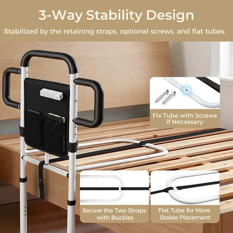 Heavy Duty Bed Rail For Seniors With 400 Lbs Support ASTM Certified Height Adjustable Bed Assist Rail with triple handles