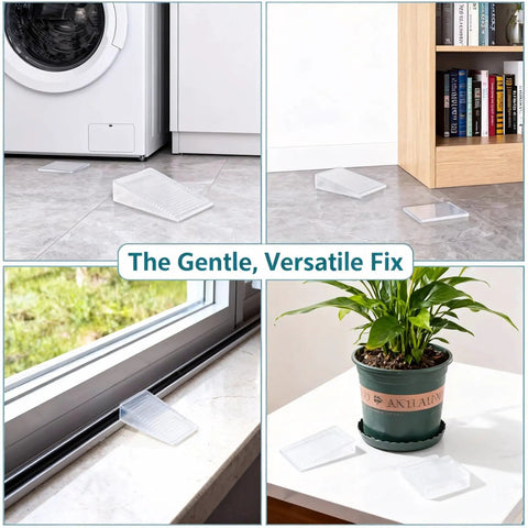 Heavy Duty Clear Plastic Shims And Leveling Wedges For Wobbly Toilets Furniture And Appliances Trim To Fit stackable non-slip stabilizers used under a washing machine and furniture.