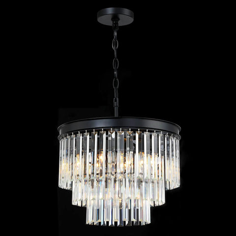 Black Finish 3-Tier Crystal Chandelier Showstopper Lighting Fixture With Real K9 Crystals, Hanging Pendant Ceiling Light