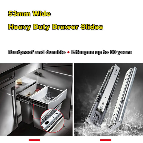 Beefy Soft Close Drawer Slides Pair, 30 Inch Heavy Duty Rails, 2mm Thick Metal, 53mm Wide, Quiet Smooth Closing, Durable Drawer Hardware