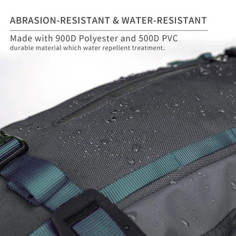Close-up of All Day Ski Hydration Backpack 30L For Snowboard Touring With Water Resistant 900D Polyester fabric and water droplets