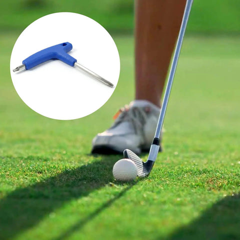 2 In 1 Golf Driver Adjustment Tool With T20 T25 Dual Heads Stainless Steel Wrench and a golfer preparing to swing