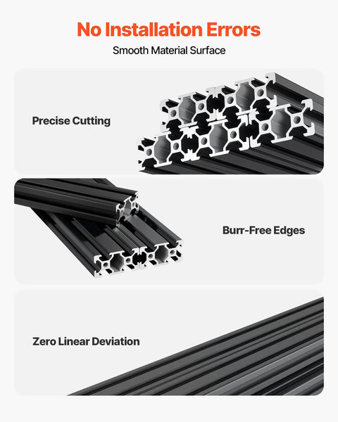 Five Piece 2040 Aluminum Extrusion Profile Kit with 2000 mm length and anodized black V-slot linear rail for 3D printer builds
