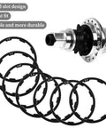 Eight Piece Bike Headset Spacers Set For Road And Mountain Bikes Aluminum Alloy Washers With Seven Sizes 1.0 1.5 1.85 2.0 2.18 2.35 2.5 mm displayed with hub