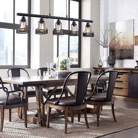 Farmhouse Pendant Lights Black 5 Light Linear Chandelier For Kitchen Island And Dining Room Adjustable Cord Up To 59 Inches