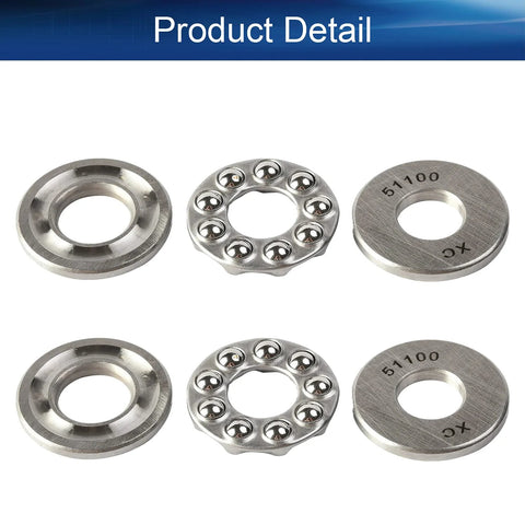 Two 51100 thrust ball bearings with washers, 10mm bore, 24mm OD, 9mm width, GCr15 steel.