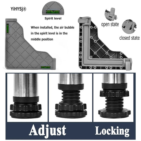 Anti Skid Appliance Stand For Refrigerator And Dryer Adjustable Pedestal spirit level and leg locking mechanism diagram