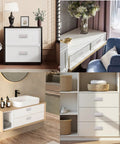 4 Pack Flush Ring Hidden Drawer Pull Handles for Cabinets and Closets in cashmere gray, installed on various furniture