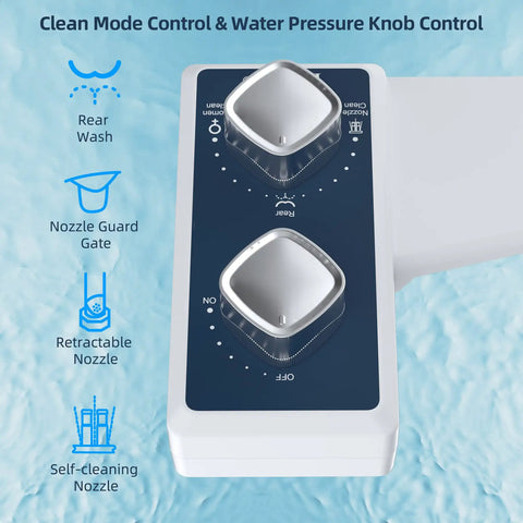 Control panel of Non Electric Toilet Bidet Attachment With Dual Self Cleaning Retractable Nozzles And Adjustable Water Pressure Cold Water Wash