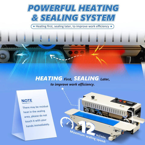 Heavy Duty Pro Grade Industrial Heat Sealer Machine With Digital Temperature Control, Continuous Band Sealer diagram