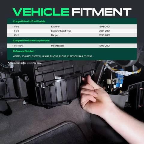Detailed view of vehicle fitment information for Slick Plug And Play AC Heater Blower Motor Resistor for Ford Explorer Ranger.