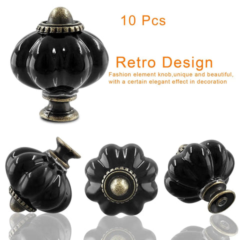 Pumpkin Ceramic Cabinet Knobs Set For Black Vintage Drawer Pulls With Mounting Screws 10 Pc Dresser Hardware displayed