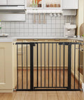 Extra Wide Baby Gate For Stairs And Doorways Fits 27 To 43 Inches With Walk Through 21 Inch Opening 30 Inch Tall Auto Close Safety Gate For Dogs Includes Extenders And Hardware Mount Kit Black installed in kitchen doorway