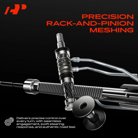 Close-up of hydraulic power steering rack with precision meshing for Honda Accord 2003-2007 and Acura TL 2004-2008.