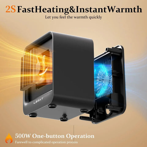 Compact 500W Space Heater For Home Office And Dorm, fast heating mini desk heater with overheat and tip over protection feature